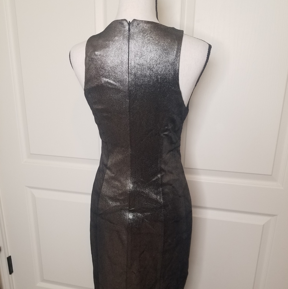 Sleek Black Metallic Sheath Dress with Front Slit - Picture 5 of 7